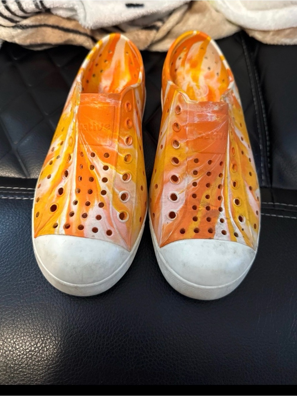 Native Kids Water Shoes Orange Marble Slip-On